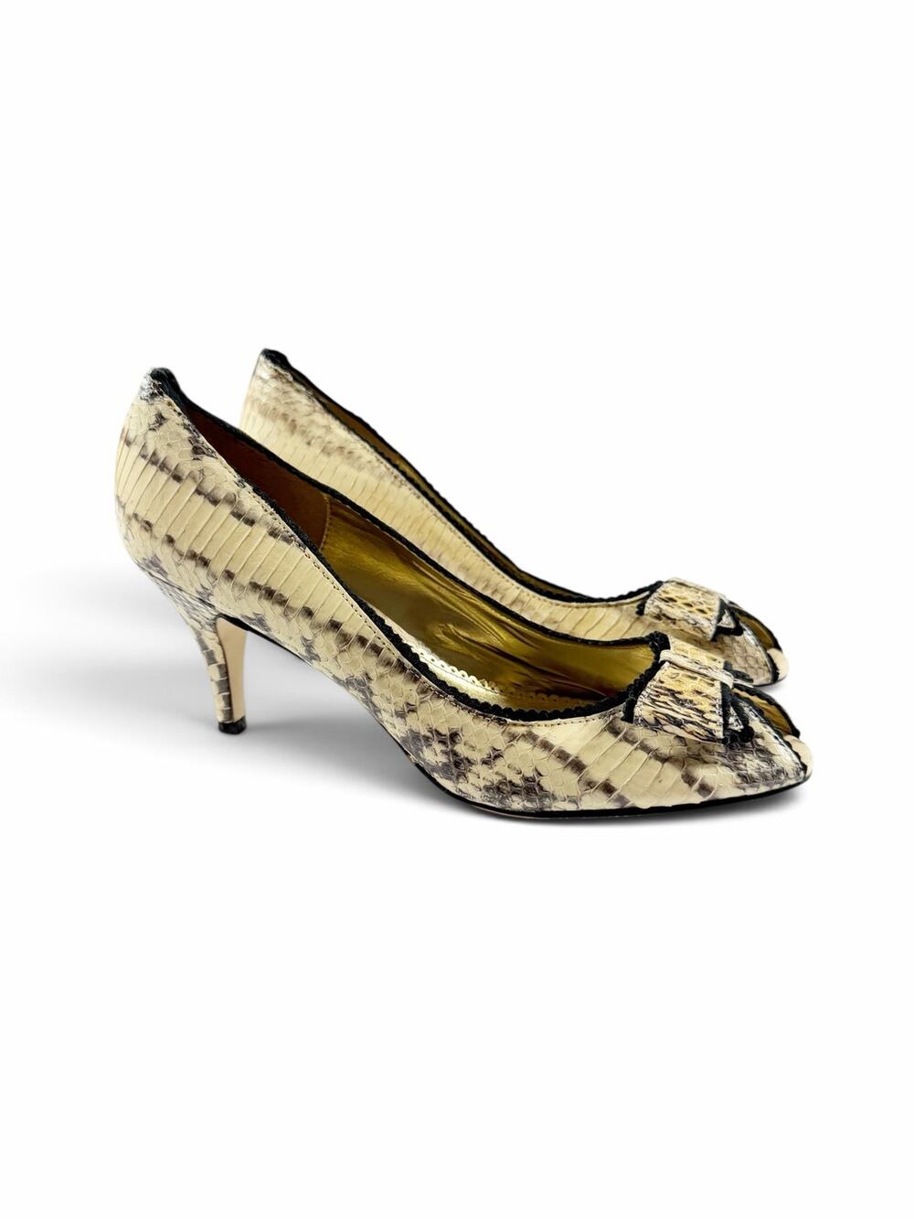 Sam Edelman Snakeskin Leather Peep Toe Bow Pumps Heels Size 8.5